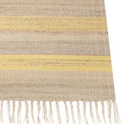 Handwoven Jute Dhurrie Rug Tassels Beige Yellow 160 x 230