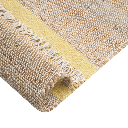 Handwoven Jute Dhurrie Rug Tassels Beige Yellow 160 x 230