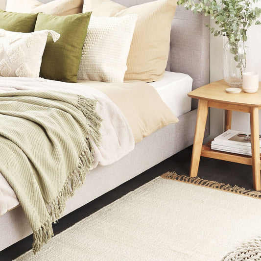 Jute Area Rug Light Beige 80 x 150 Tassels Handwoven