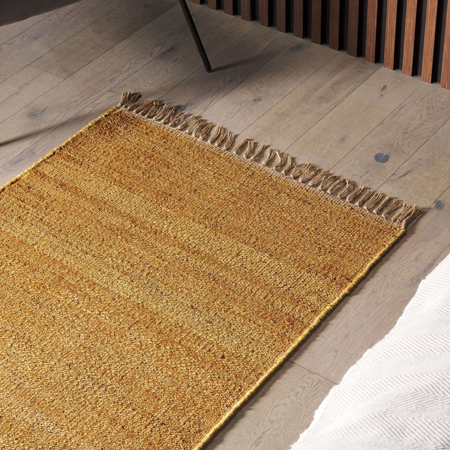 Mustard Jute Area Rug 80 x 150cm Handwoven Tassels