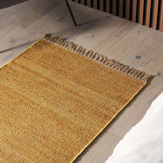 Mustard Jute Area Rug 80 x 150cm Handwoven Tassels