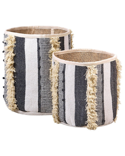 Cotton Storage Baskets Set Of 2 Beige Grey 40 45cm