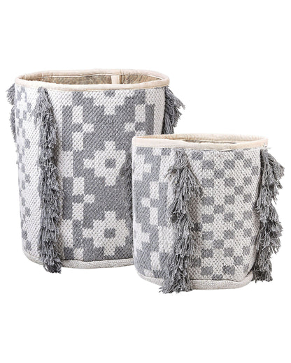 Cotton Storage Baskets Set Of 2 Off White Grey 40/45cm