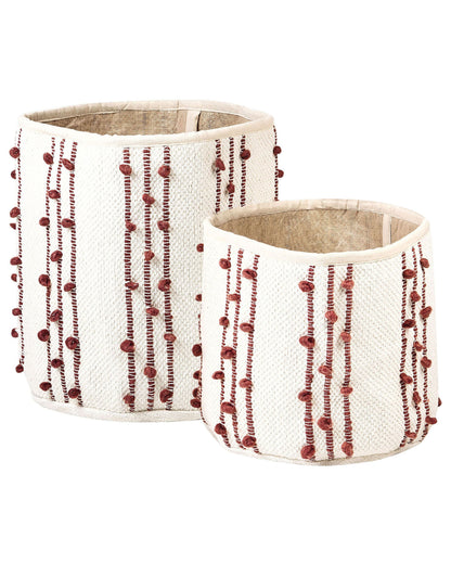 Set Of 2 Cotton Storage Baskets Beige Red Striped 40 45cm