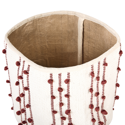 Set Of 2 Cotton Storage Baskets Beige Red Striped 40 45cm
