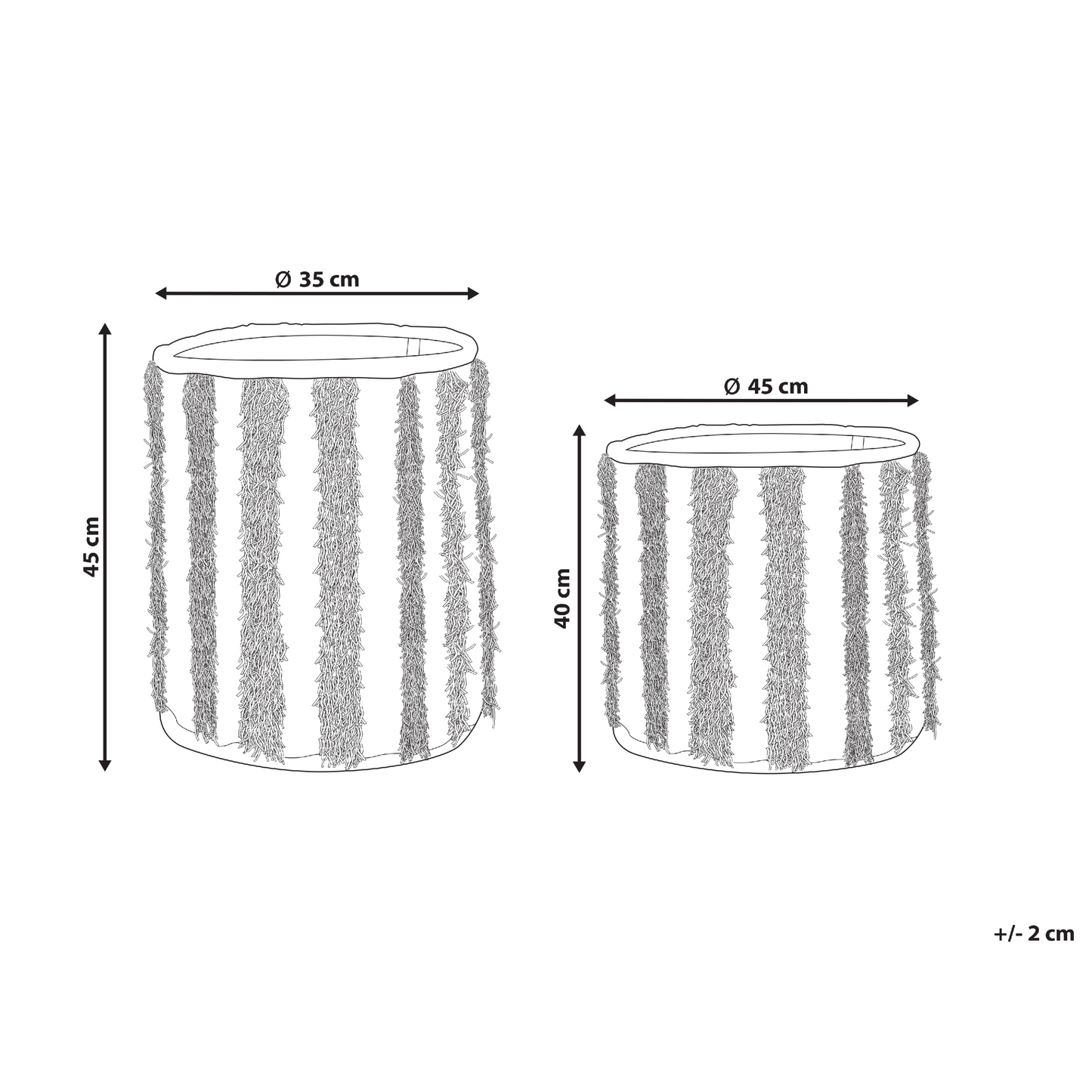 Set of 2 Storage Boxes Beige Cotton Laundry Baskets 40 45cm