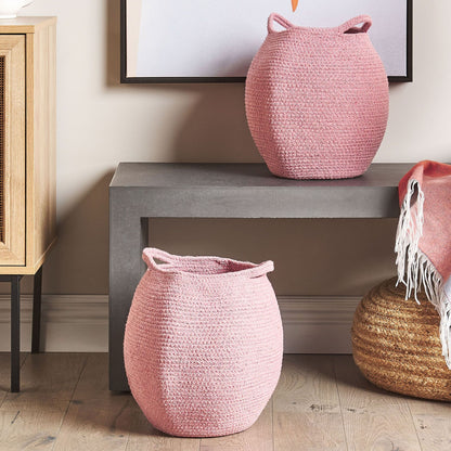 Pink Cotton Handwoven Storage Baskets 2 Pack 20 x 30cm