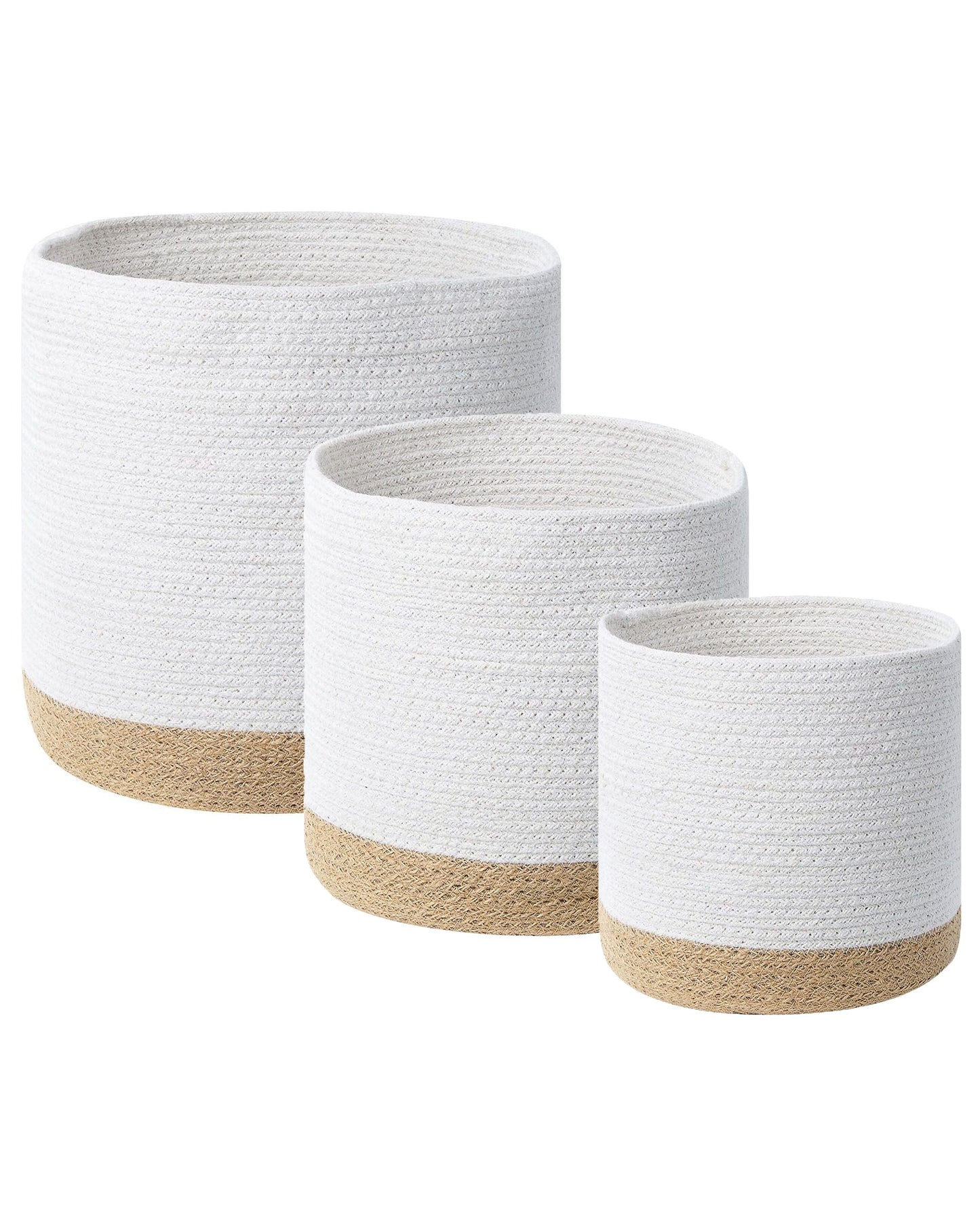 Boho Cotton Jute Storage Baskets Set Of 3 White Natural