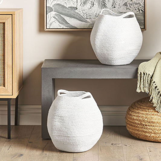 Handwoven Cotton Storage Baskets Set of 2 20 x 30cm White