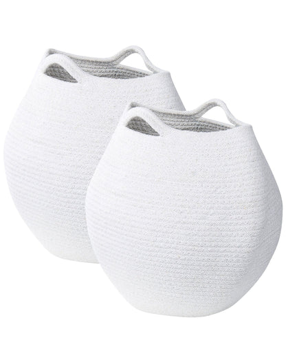 Handwoven Cotton Storage Baskets Set of 2 20 x 30cm White