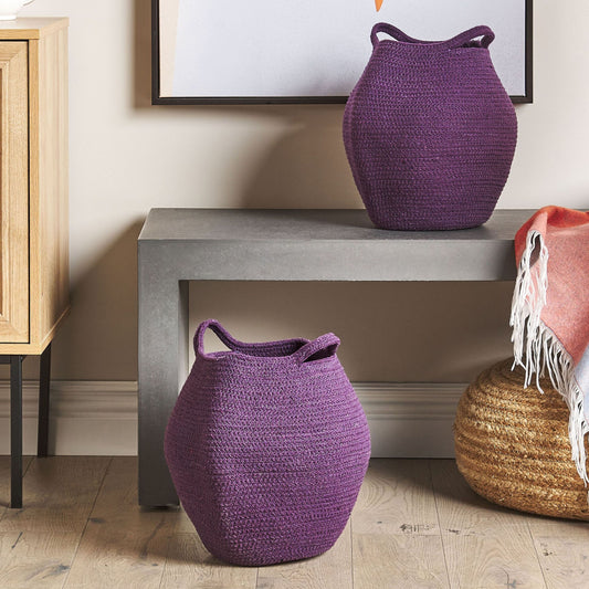 Handwoven Purple Cotton Storage Baskets Set of 2 20 x 30cm