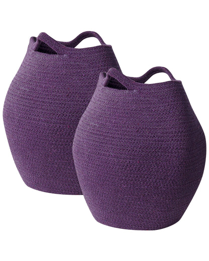 Handwoven Purple Cotton Storage Baskets Set of 2 20 x 30cm