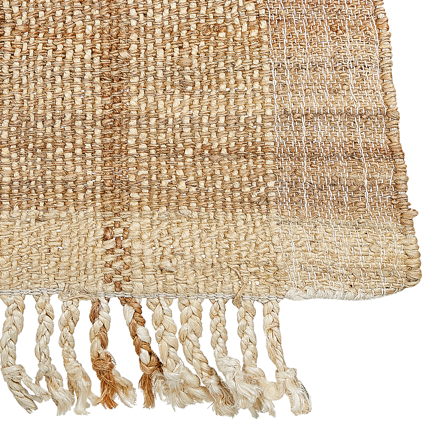 Jute Area Rug 80 x 150 Beige Fringed Handwoven