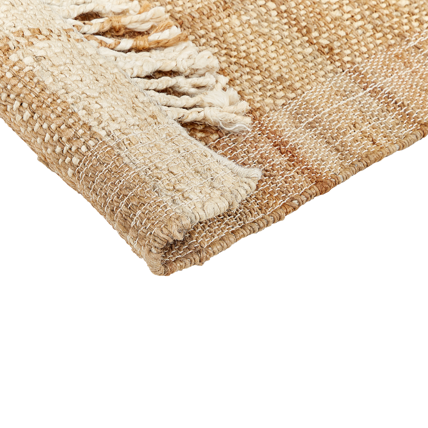 Jute Area Rug 80 x 150 Beige Fringed Handwoven