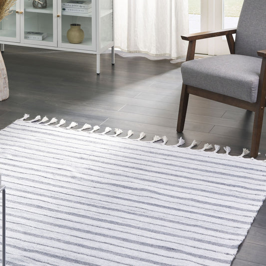 Area Rug Off White 140 X 200cm Stripe Modern