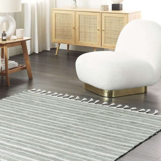 Green Area Rug 140 x 200cm Handwoven Recycled Stripe