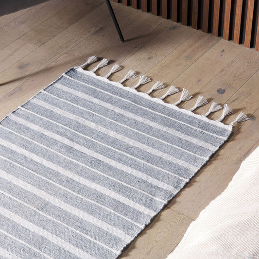 Area Rug Light Grey 80 X 150cm Stripe Pattern Modern Living Room Handwoven From Recycled Materials