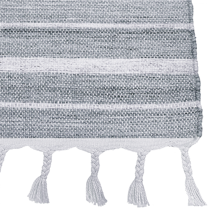 Area Rug Light Grey Stripe 160 x 230cm Handwoven Recycled Fabric Indoor Outdoor Modern
