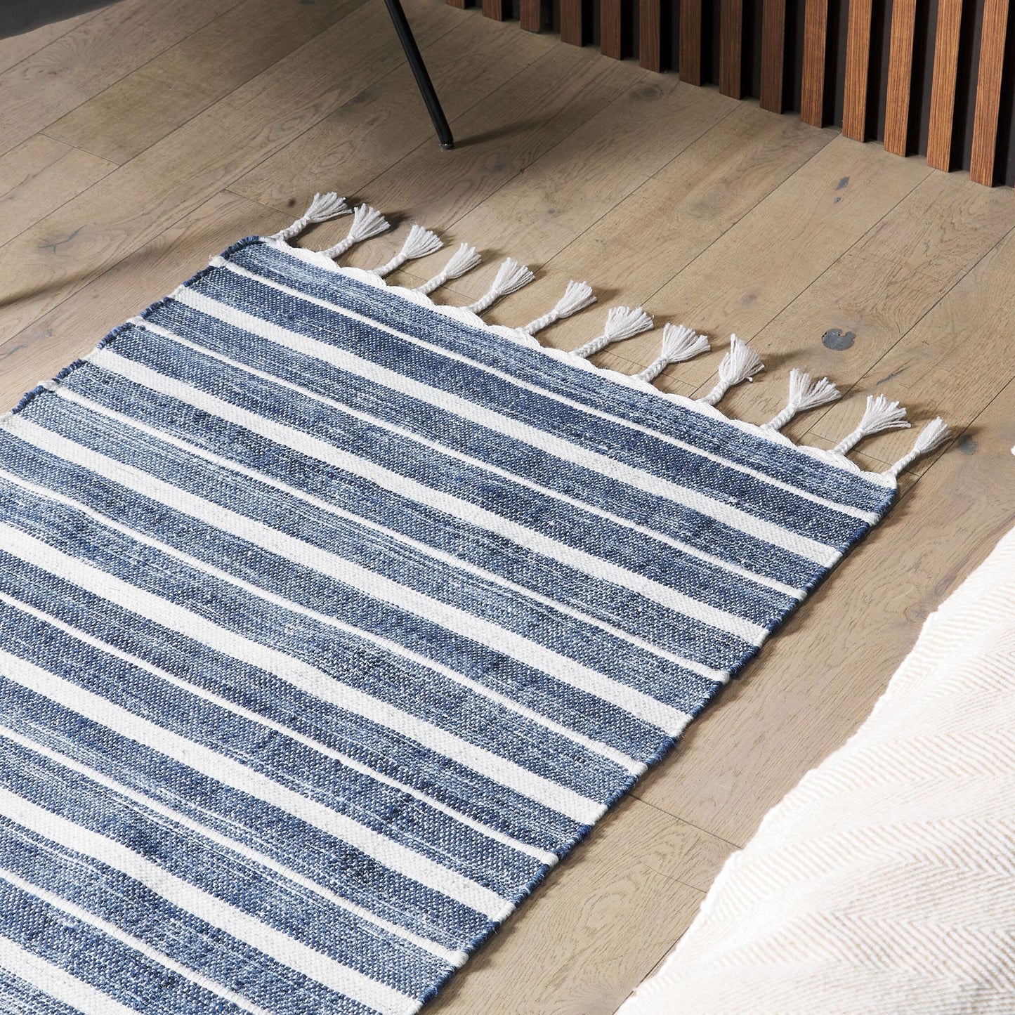 Blue Striped Modern Area Rug 80 x 150cm Handwoven From Recycled Materials Indoor Outdoor