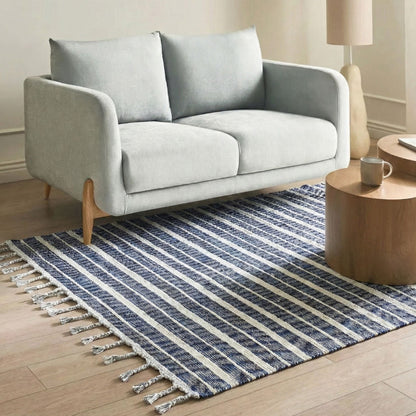 Blue Fabric Area Rug 140 x 200cm Modern Stripe Pattern Indoor Outdoor