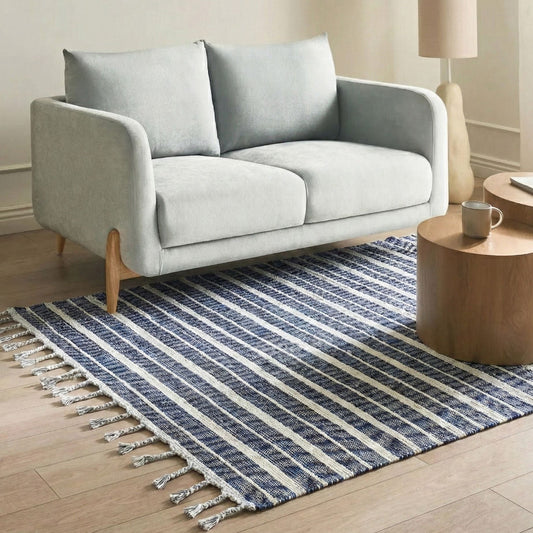 Blue Fabric Area Rug 140 x 200cm Modern Stripe Pattern Indoor Outdoor
