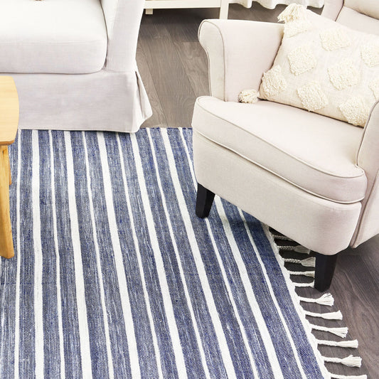 Area Rug Blue 160 x 230cm Handwoven Recycled Materials Indoor Outdoor Stripe Pattern Modern