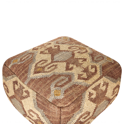Pouffe Multicolour Jute Wool 50 x 50 x 30cm Boho Footstool