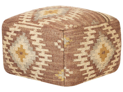 Multicolour Pouffe 50 x 50 Jute Wool Geometric Boho