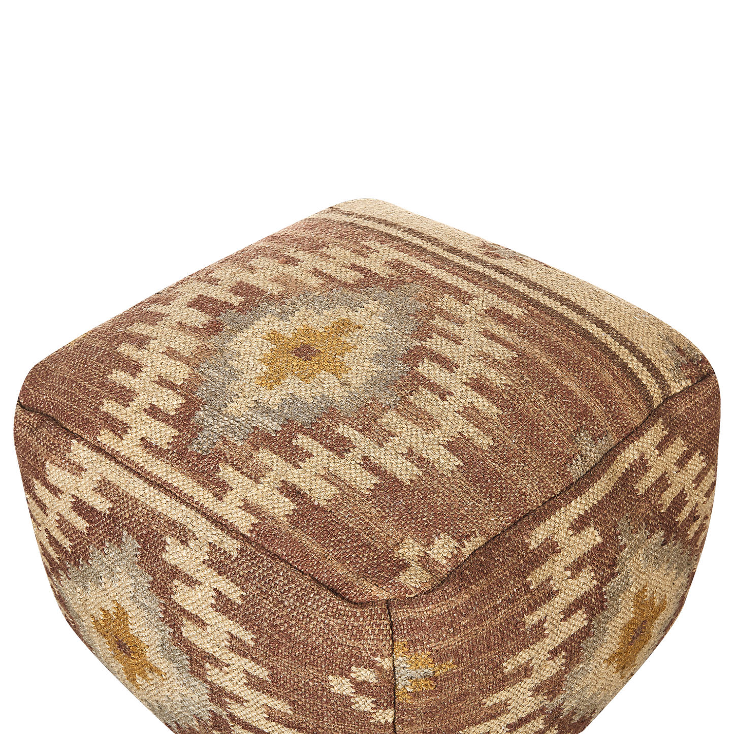Multicolour Pouffe 50 x 50 Jute Wool Geometric Boho