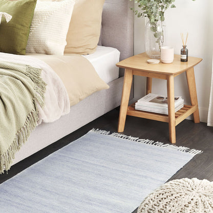 Recycled PET Rug Light Blue 80 x 150cm Indoor Outdoor Fringe
