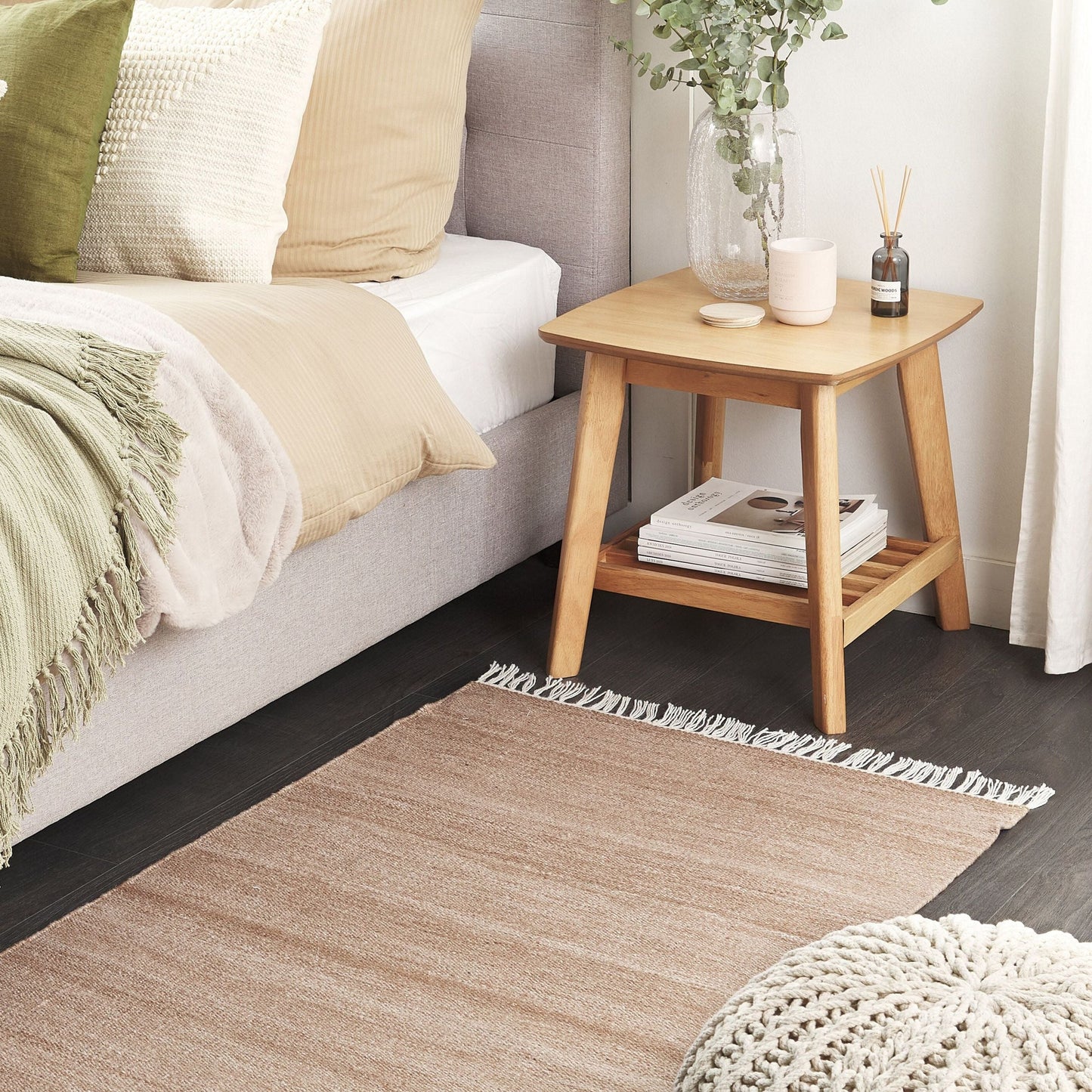 Recycled PET Area Rug Beige 80 x 150cm Indoor Outdoor With Fringe Durable Pet Friendly