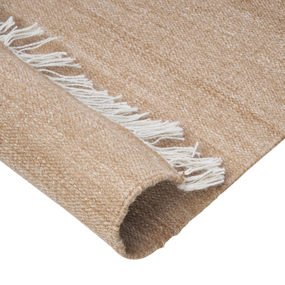 Recycled PET Area Rug Beige 80 x 150cm Indoor Outdoor With Fringe Durable Pet Friendly
