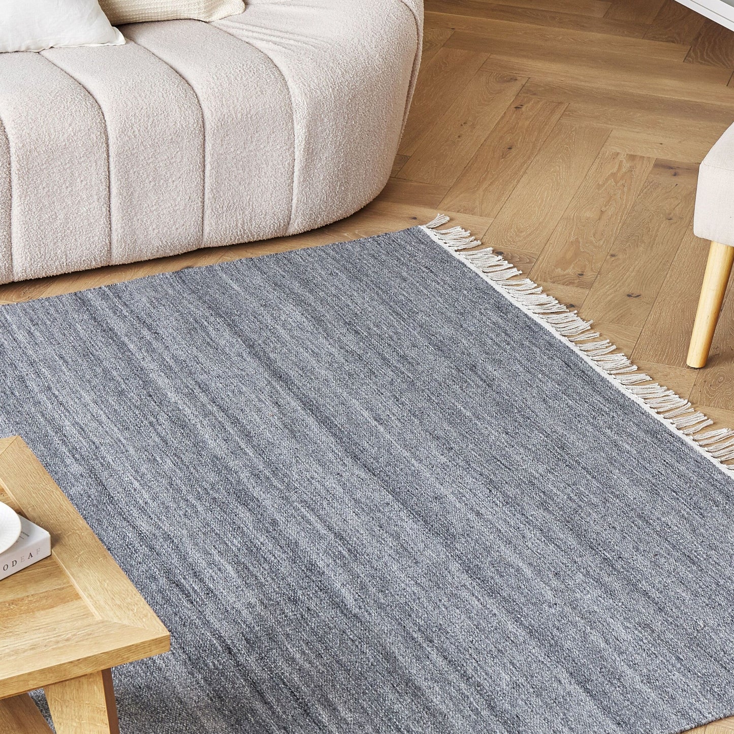 Area Rug Grey Recycled PET 160 X 230cm Indoor Outdoor With Fringe Durable and Easy Clean