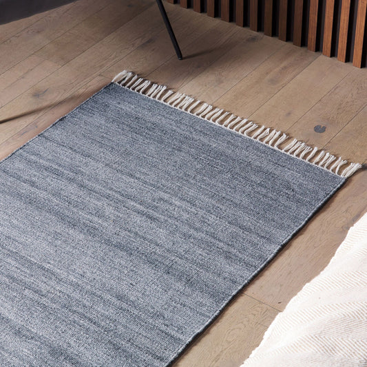 Grey Recycled PET Indoor Outdoor Rug 80 x 150cm Fringe