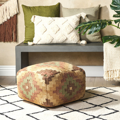 Loom Kilim Pouffe Multicolor Jute Wool 50 x 50cm