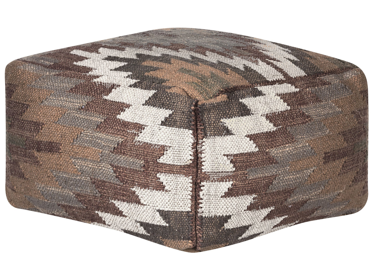 Multicolour Jute Wool Pouffe 50 x 50 x 30cm Geometric Pattern Upholstered Footstool
