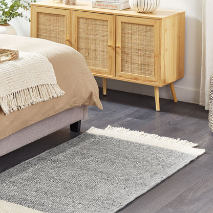 Grey And Off White Wool Area Rug 80 X 150cm Handwoven Modern Design Premium Quality