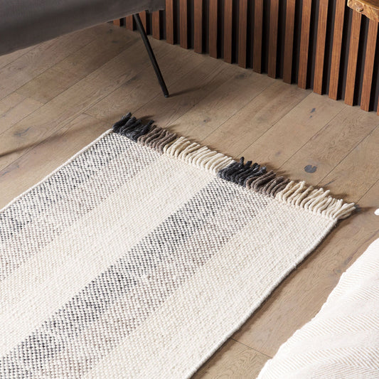 Off-White Wool Area Rug 80 x 150cm Handwoven Tassels