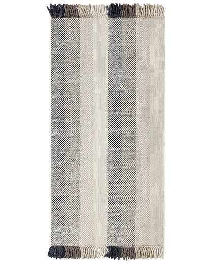 Off-White Wool Area Rug 80 x 150cm Handwoven Tassels