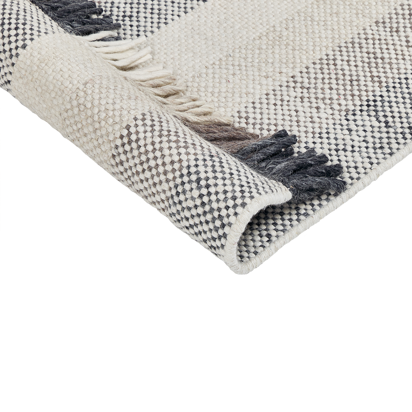 Off-White Wool Area Rug 80 x 150cm Handwoven Tassels