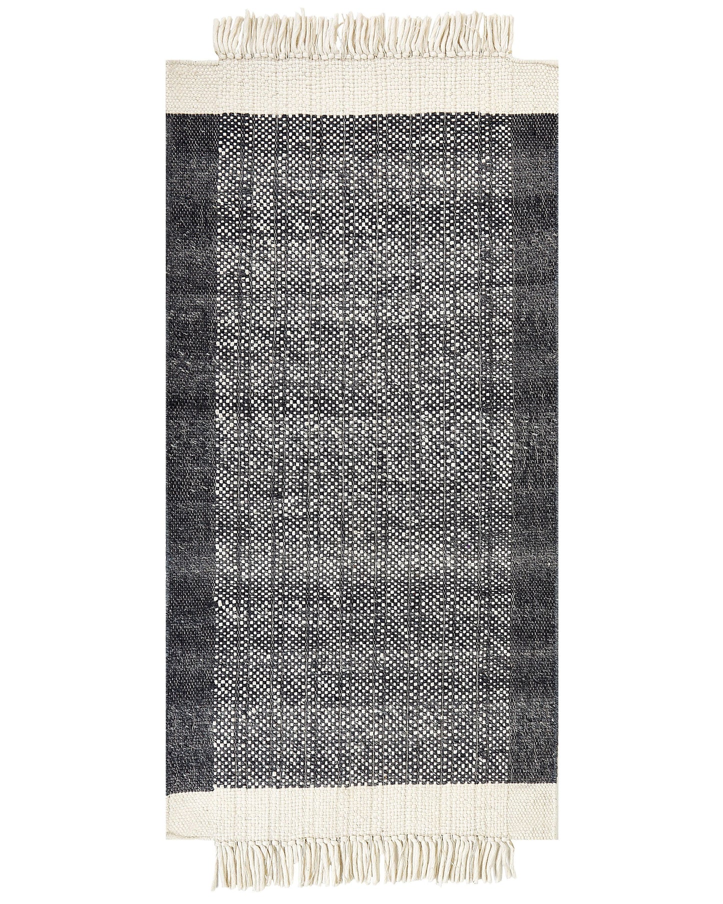 Wool Area Rug Black Off-White 80 x 150cm Hand Woven Tassels