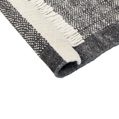 Wool Area Rug Black Off-White 80 x 150cm Hand Woven Tassels