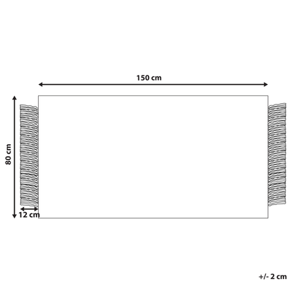 Wool Area Rug Black Off-White 80 x 150cm Hand Woven Tassels