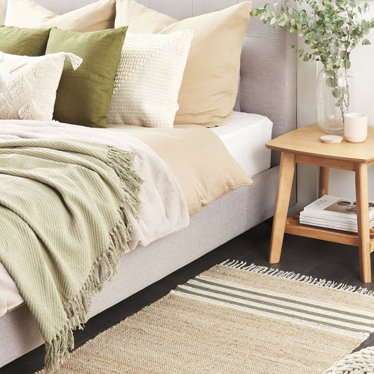 Boho Jute Dhurrie Rug 80 x 150cm Beige Grey Handwoven Tassels
