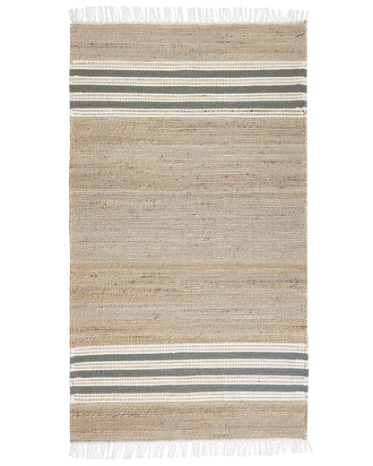 Boho Jute Dhurrie Rug 80 x 150cm Beige Grey Handwoven Tassels