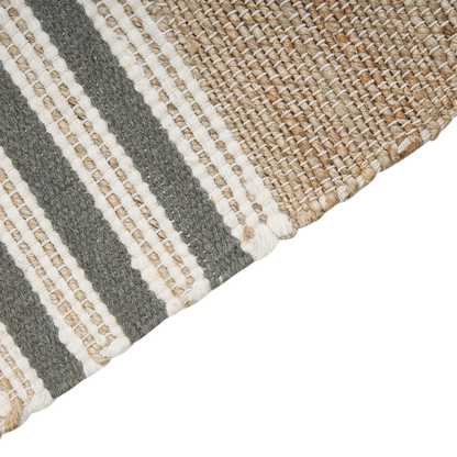 Boho Jute Dhurrie Rug 80 x 150cm Beige Grey Handwoven Tassels