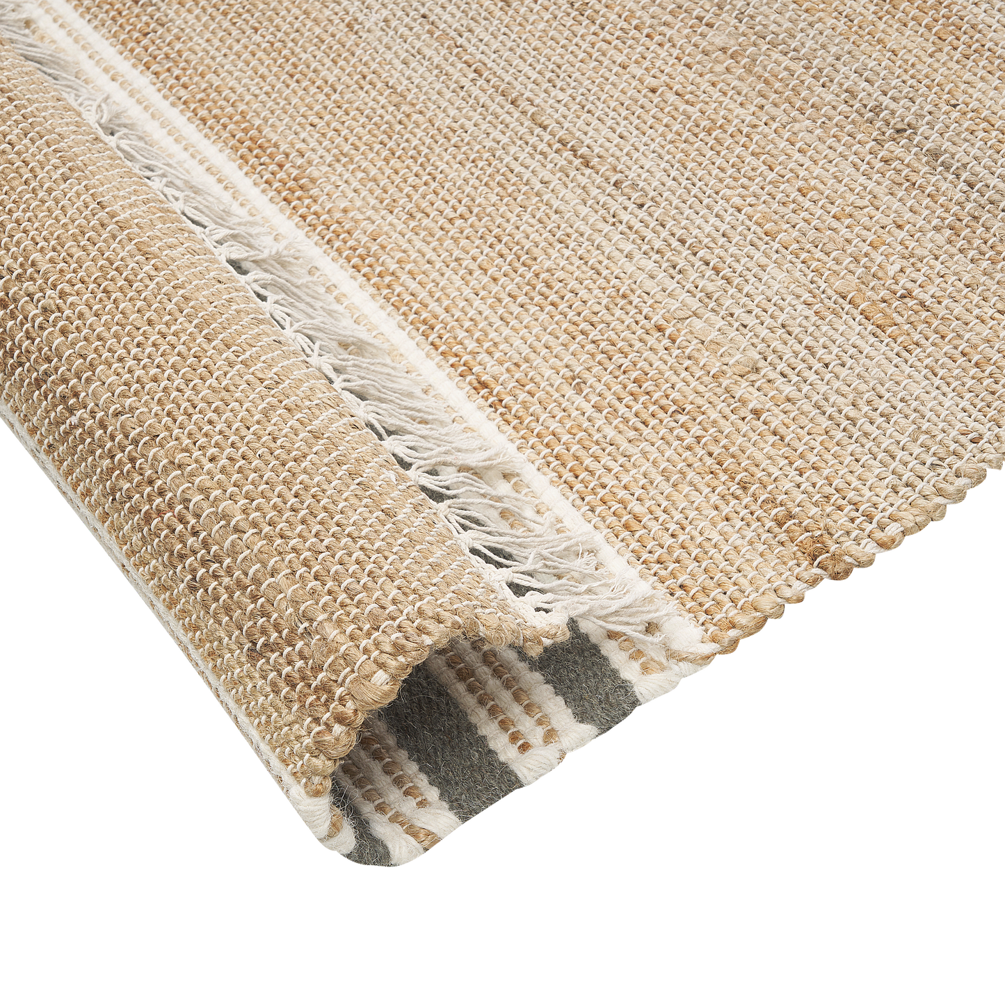 Boho Jute Dhurrie Rug 80 x 150cm Beige Grey Handwoven Tassels
