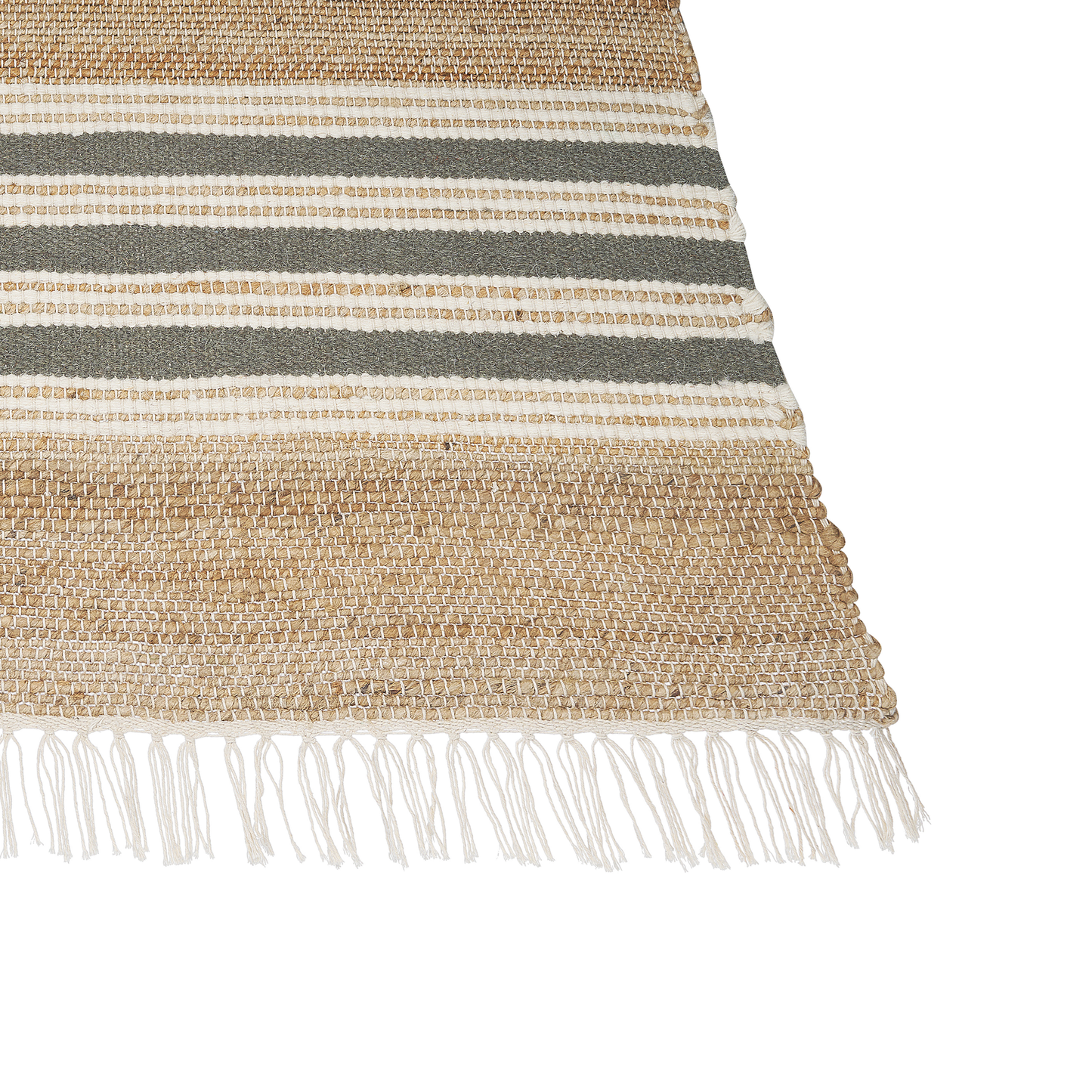 Boho Jute Dhurrie Rug 80 x 150cm Beige Grey Handwoven Tassels