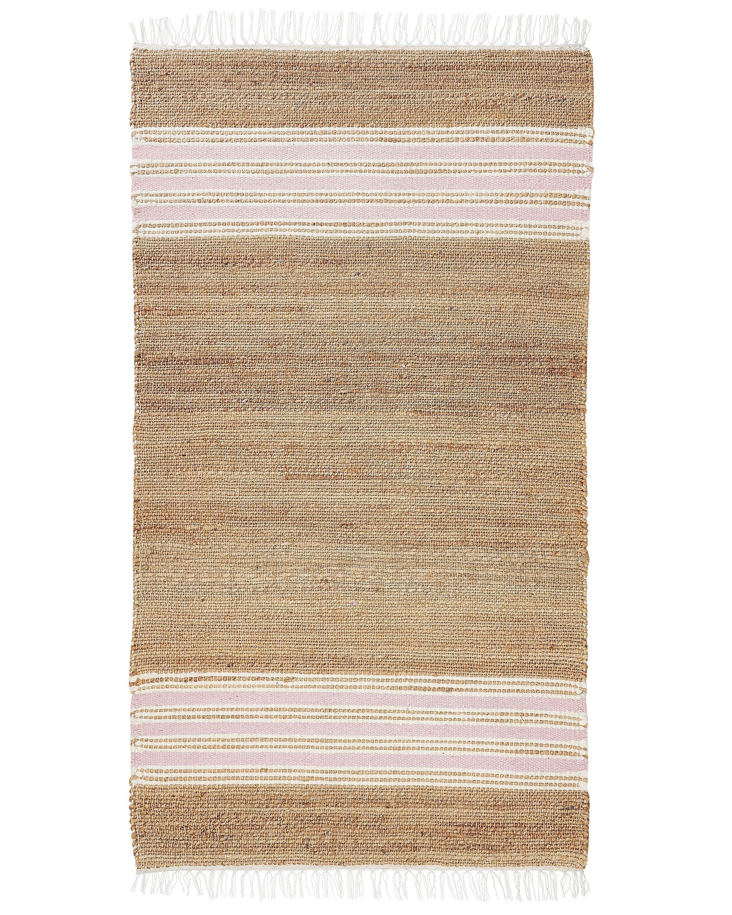 Jute Dhurrie Rug 80 x 150 Beige Pink Tassels Handwoven Striped