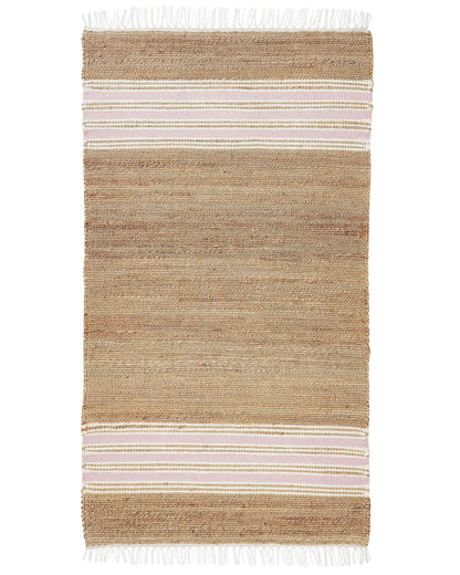 Jute Dhurrie Rug 80 x 150 Beige Pink Tassels Handwoven Striped